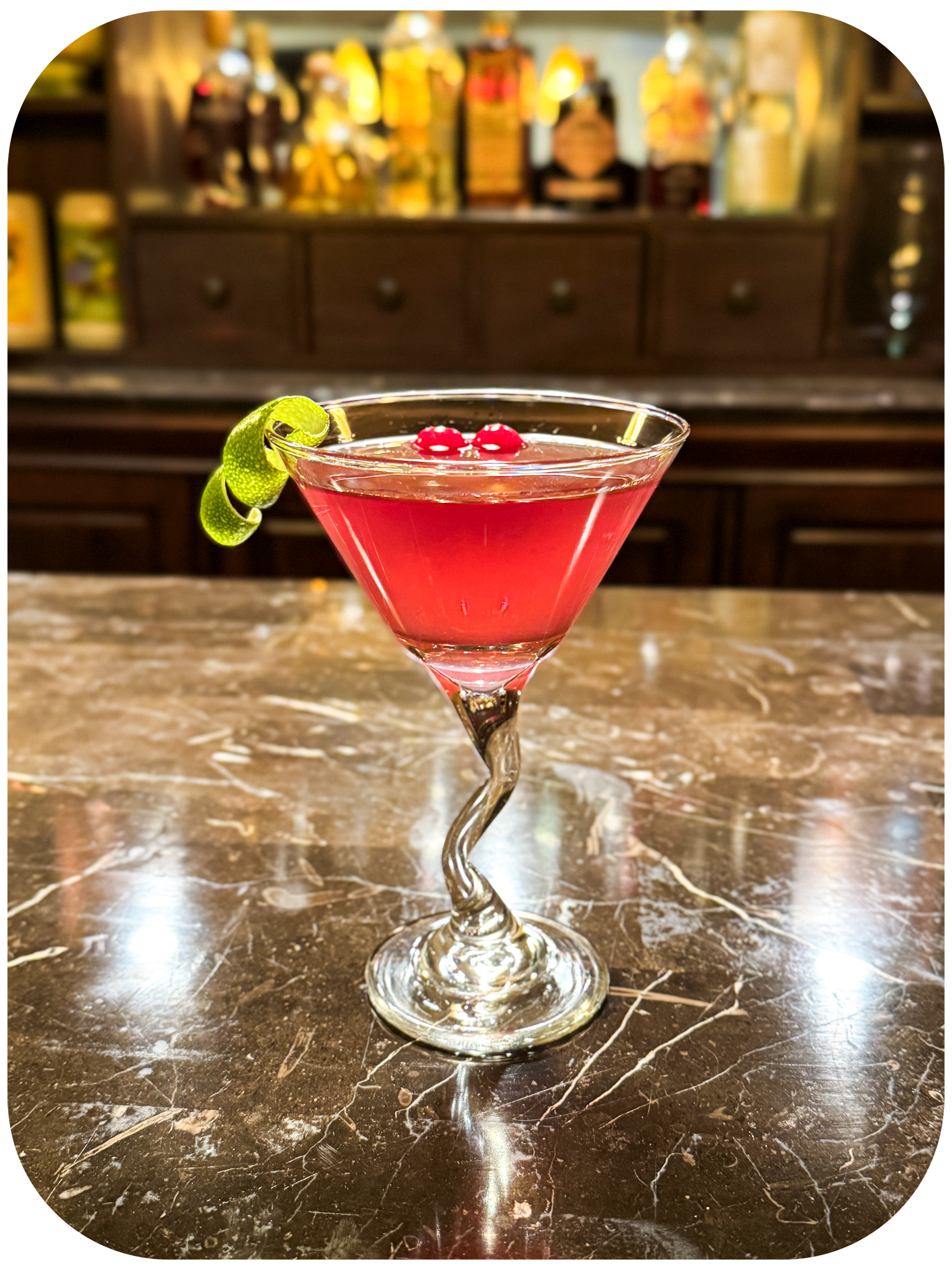 Cosmo glass on marble bar counter